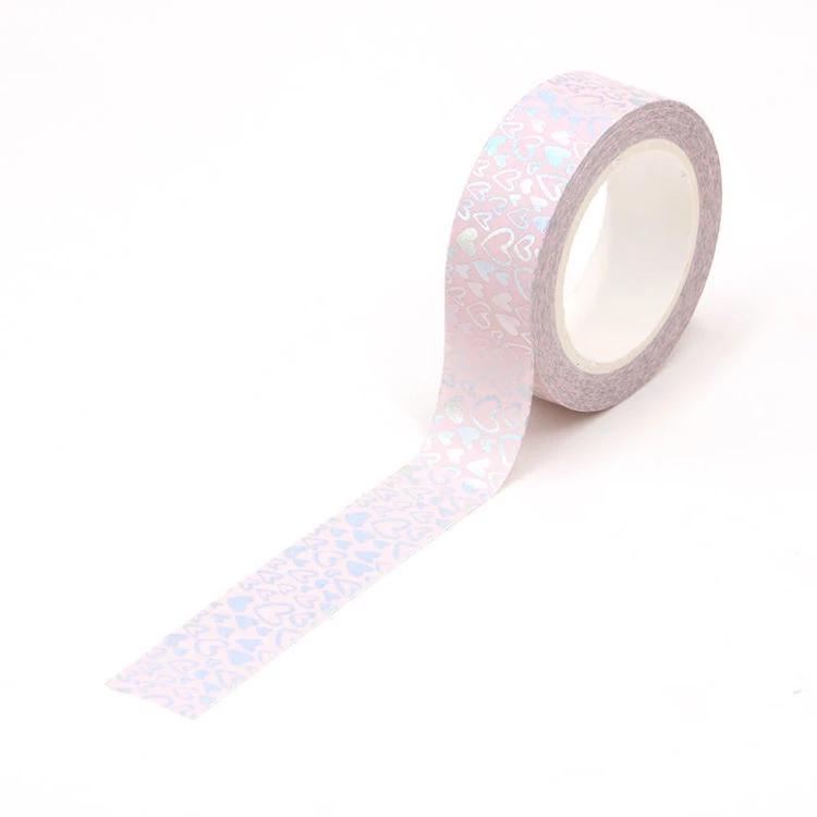 Washi Tape, Hearts, Silver Foil, Pink