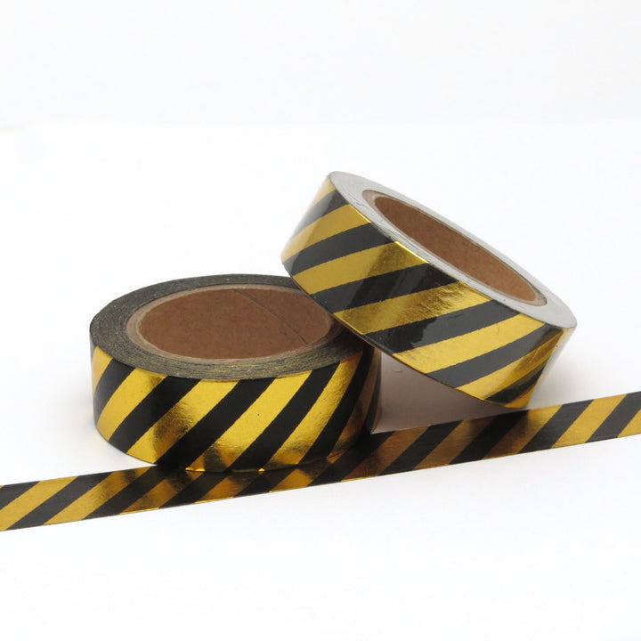 Washi Tape, Gold Foil, Black Stripes