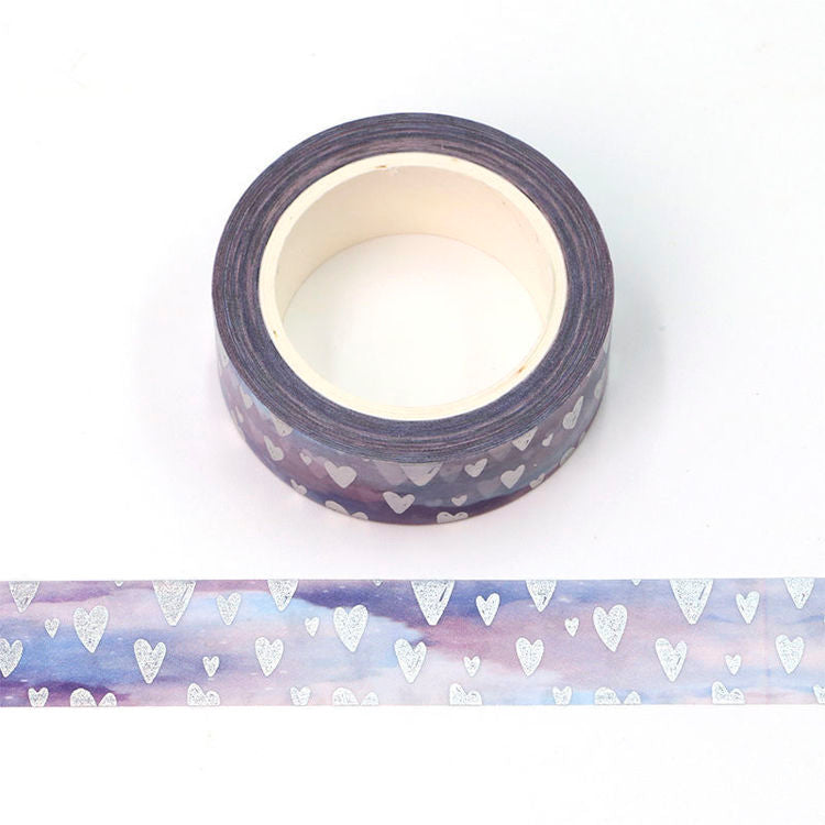washi tape - Holographic hearts on purple clouds
