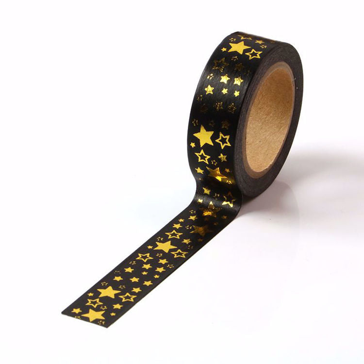 Washi Tape Gold Foil Stars on Black